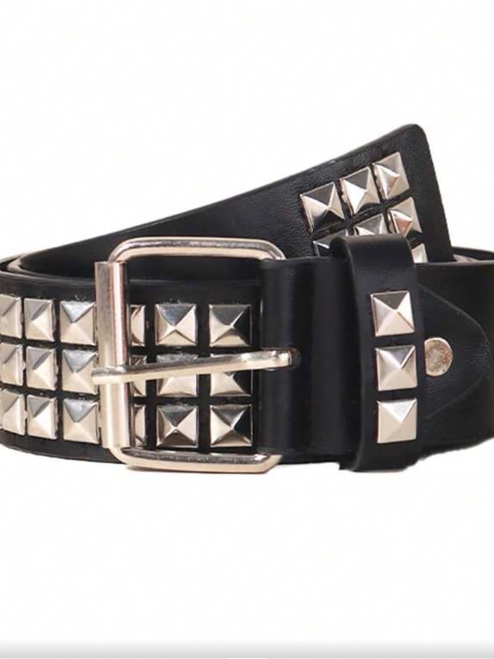 NWOT Unisex Black Studded Leather Belt with Silver Pyramid Hardware